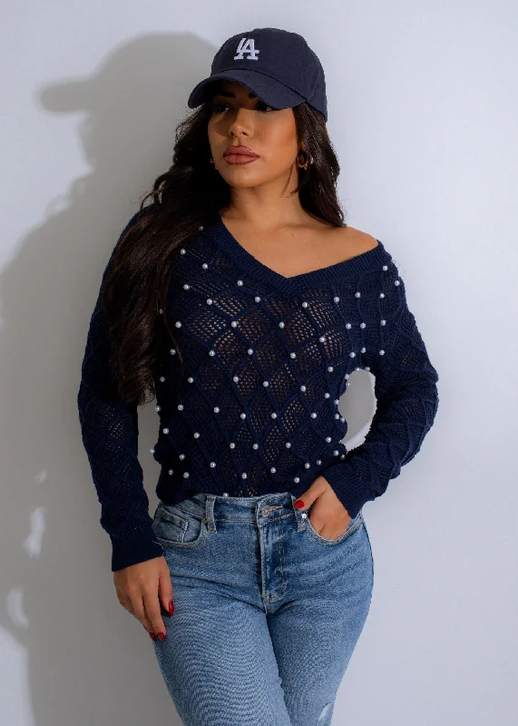 Moonlight Pearl Knit Sweater Blue