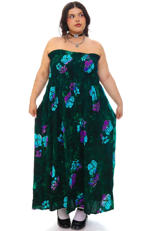 Vintage Y2K Green Ombre Dyed Flower Dress - OSFM