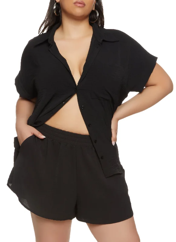 Plus Size Airy Button Front Shirt