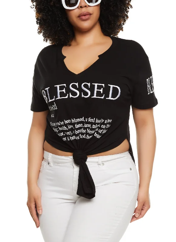 Plus Size Blessed Hanky Hem Graphic T Shirt