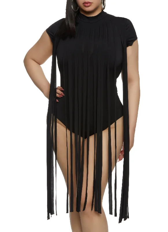 Plus Size Fringe Mock Neck Bodysuit