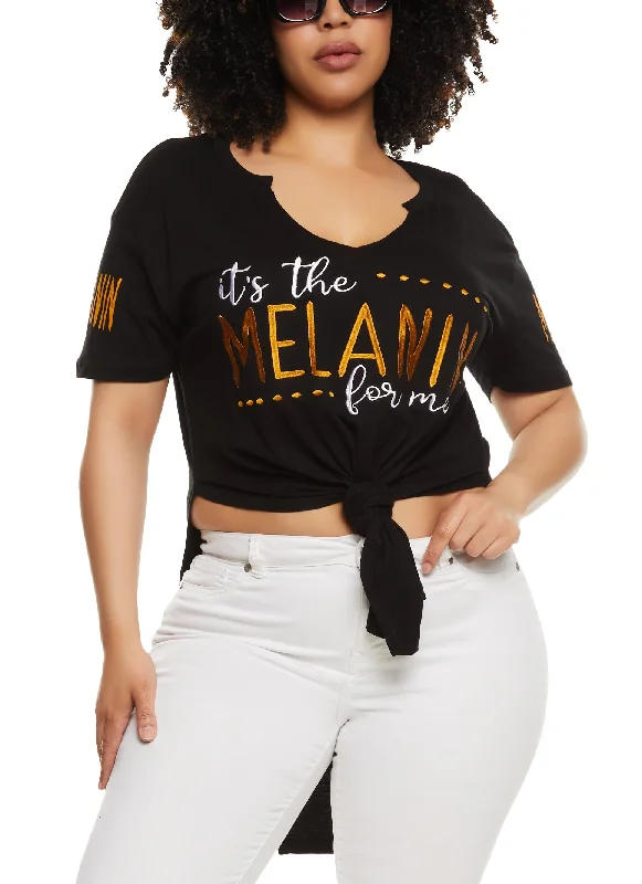 Plus Size Its The Melanin For Me Hanky Hem Graphic T Shirt