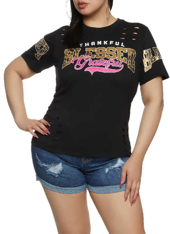 Plus Size Laser Cut Blessed Foil Graphic Tee