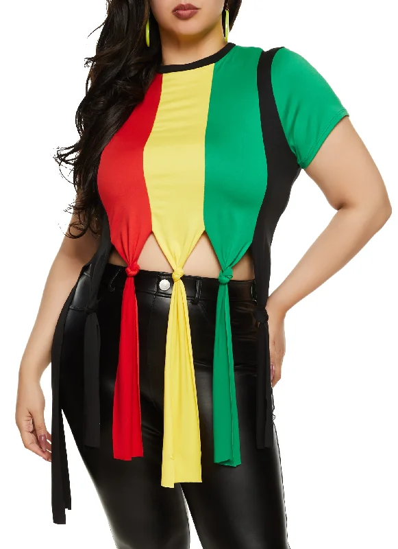 Plus Size Color Block Fringe Tee