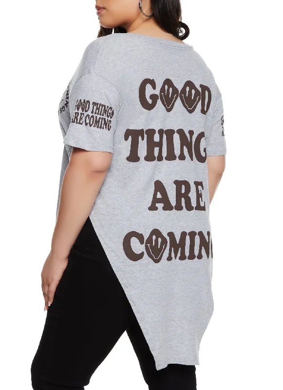 Plus Size Good Things Are Coming Graphic Tunic Tee