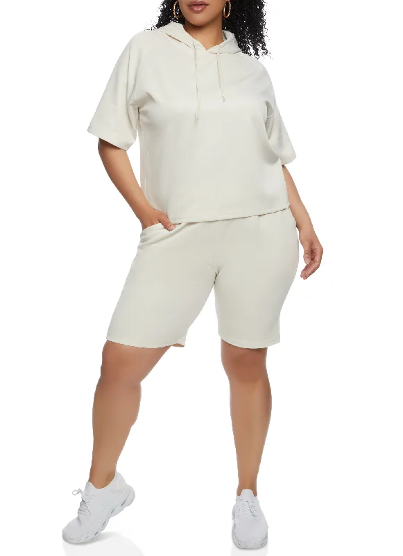 Plus Size Short Sleeve Hooded Top