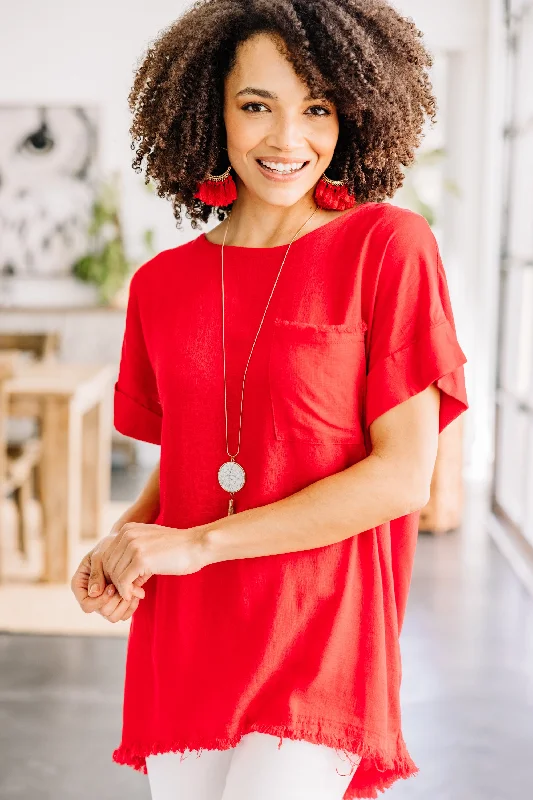 One More Time Red Linen Top