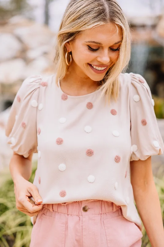 Speak Your Mind Beige Brown Polka Dot Top