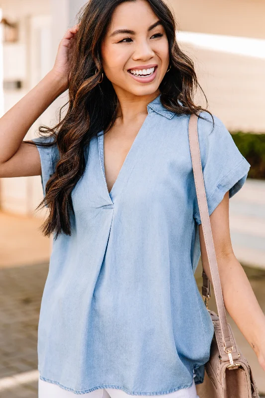 Start The Day Blue Chambray Top