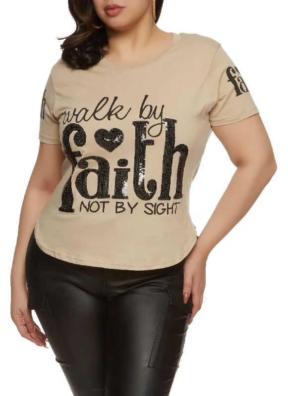 Plus Size Walk By Faith Sequin Graphic Tee