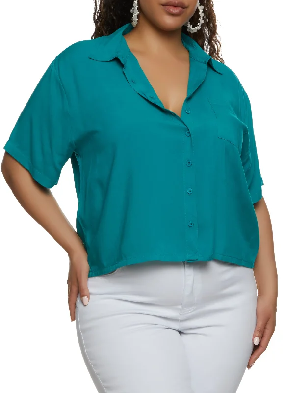 Plus Size Pocket Button Down Shirt