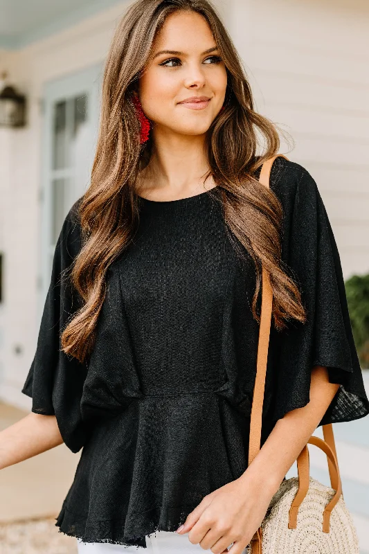 Tell Me Everything Black Peplum Linen Top