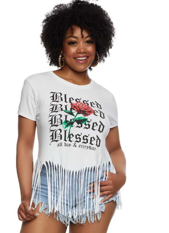 Plus Size Blessed Fringe Graphic T Shirt