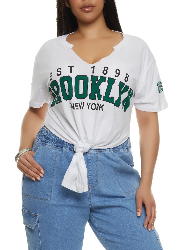 Plus Size Brooklyn Knot Front Tunic Graphic Tee