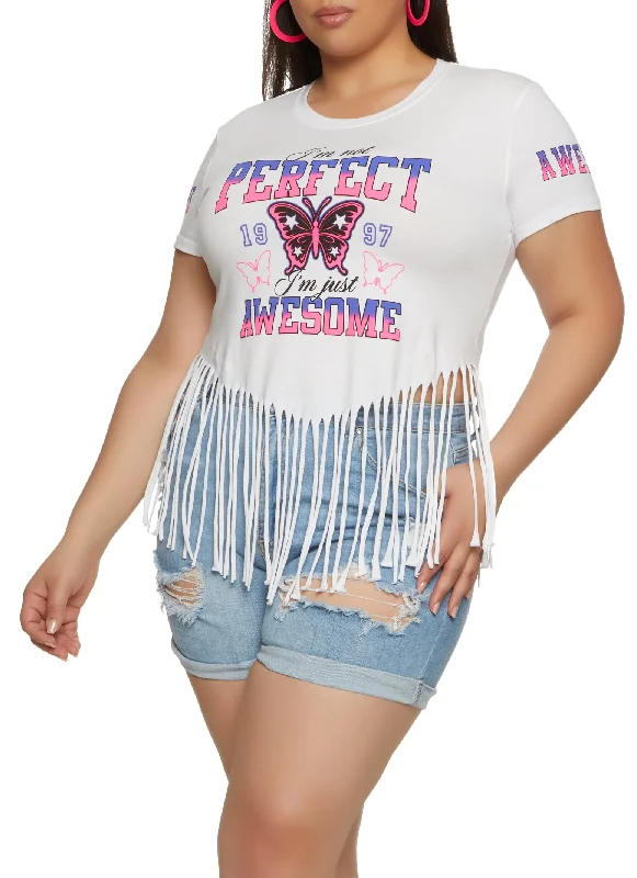 Plus Size Im Not Perfect Im Just Awesome 1997 Butterfly Fringe Tee