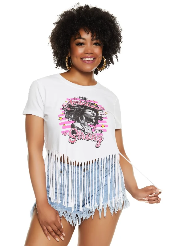 Plus Size Stay Strong Fringe Graphic T Shirt