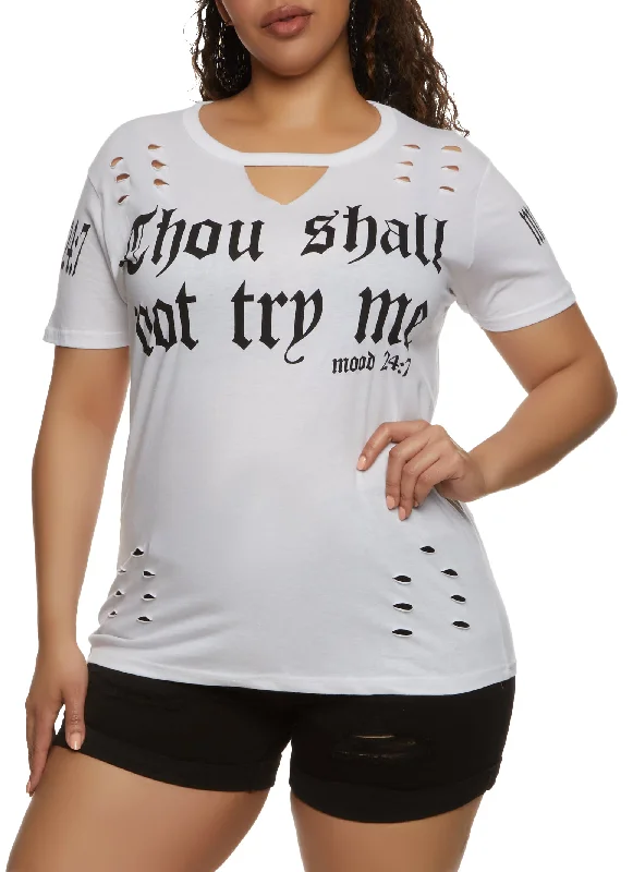 Plus Size Thou Shall Not Try Me Laser Cut T Shirt