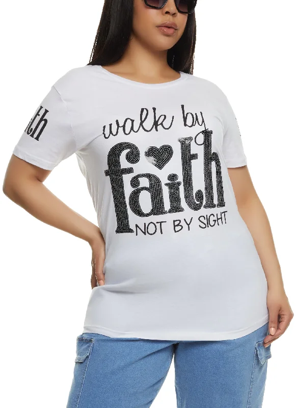 Plus Size Walk By Faith Short Sleeve Sequin Graphic Tee