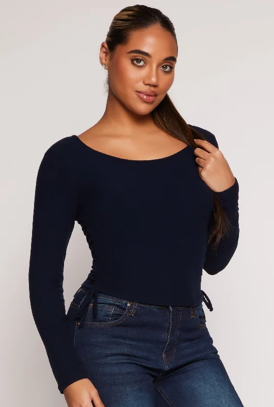 Side Tie Ruched Long Sleeve Top