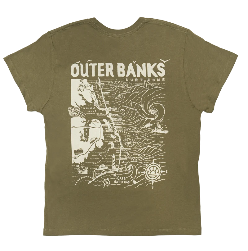 REAL Outer Banks Map Wmn's Boyfriend Tee-Military Green