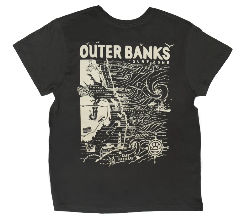 REAL Outer Banks Map Wmn's Boyfriend Tee-Vintage Black