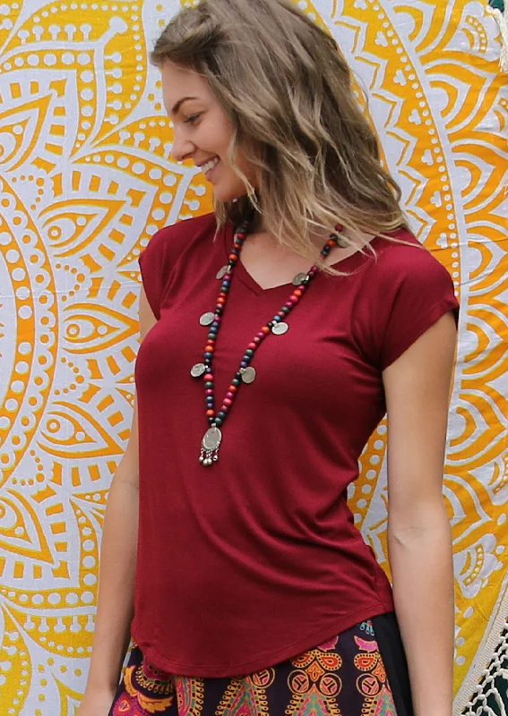 Simple Top V-neck Maroon