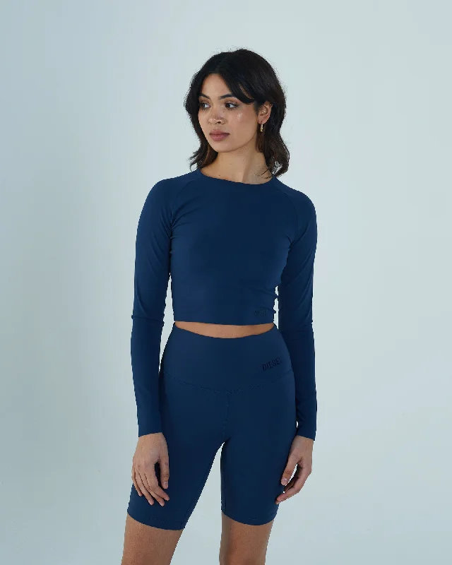 Una Crop Long Sleeve Top Peacock Navy