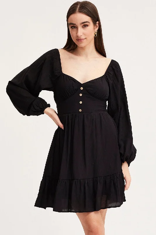 Black A Line Dress Long Sleeve Mini