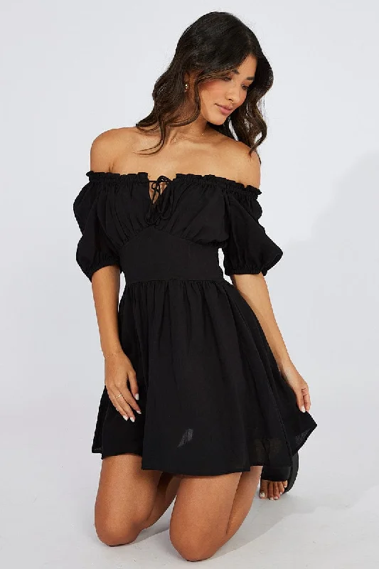 Black Fit And Flare Dress Corset Waist Mini