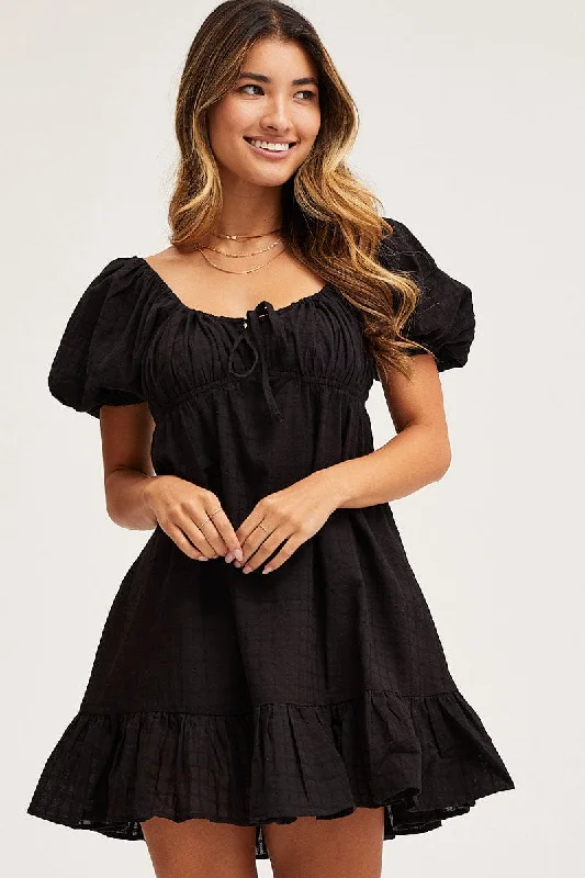 Black Skater Dress Short Sleeve Mini