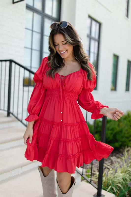 In Full Swing Red Ruffle Detail Mini Dress FINAL SALE