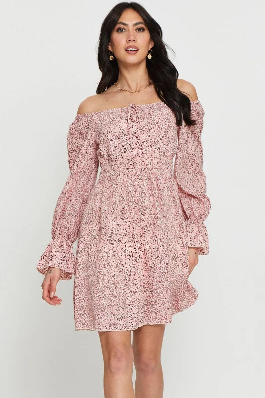 Print Mini Dress Long Sleeve