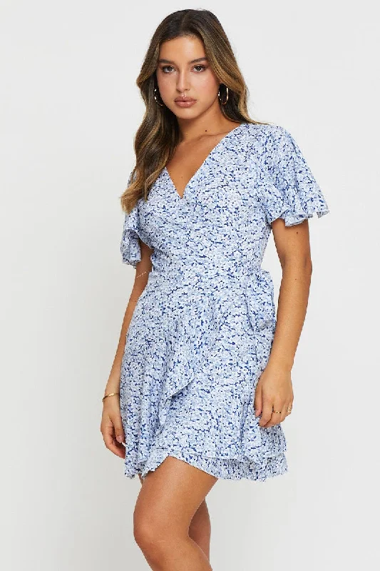 Print Wrap Dress Short Sleeve Mini