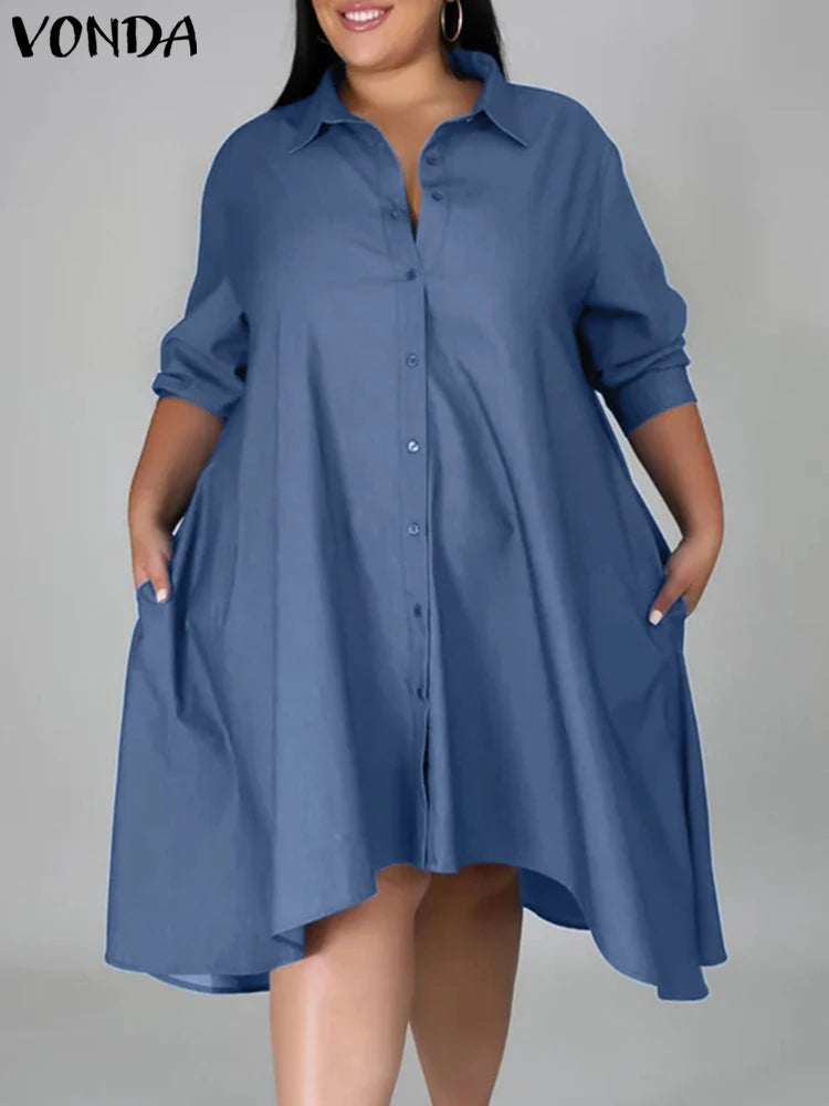 Women's 4XL Shirt Fashion Designer Asymmetrical Short Dresses (Plus Size)