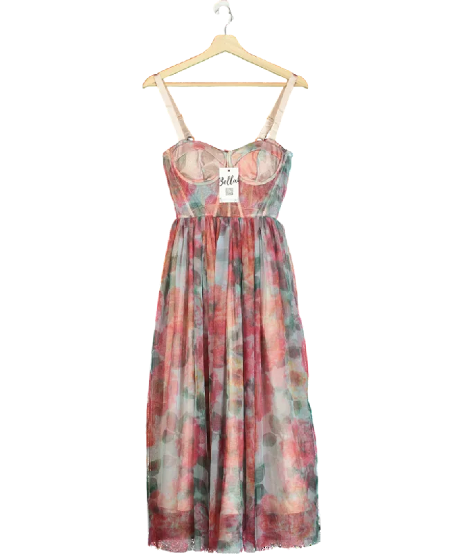 Bella Barnett Pink Floral Mesh Midi Dress UK S