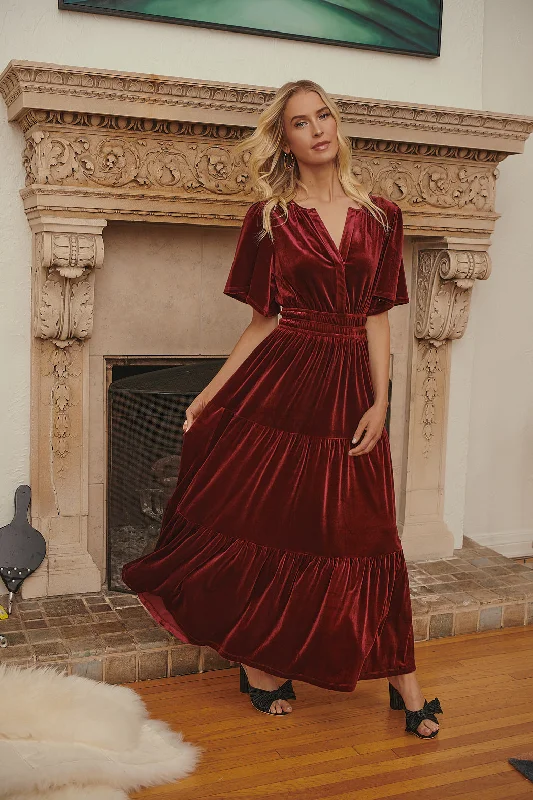 Debbie Velvet Tiered Maxi Dress