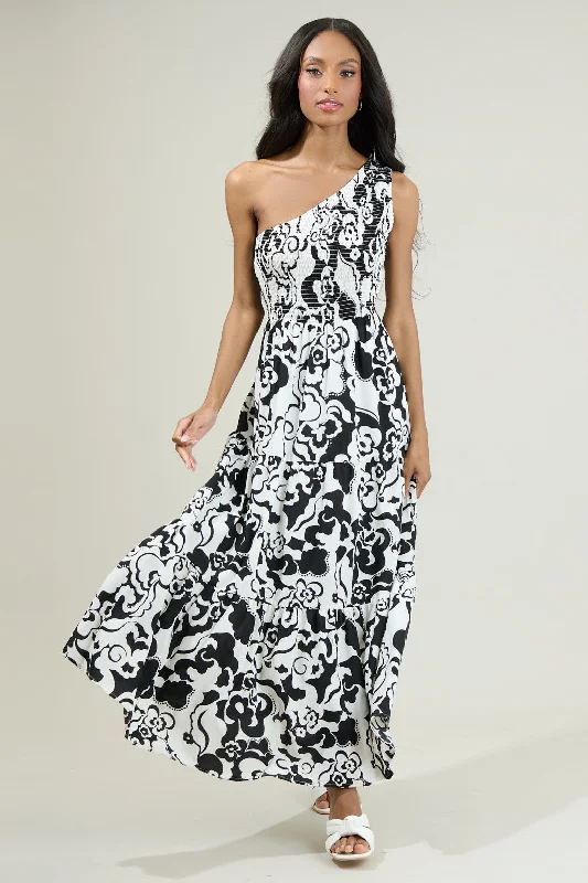 Del Mar Smocked One Shoulder Lys Maxi Dress