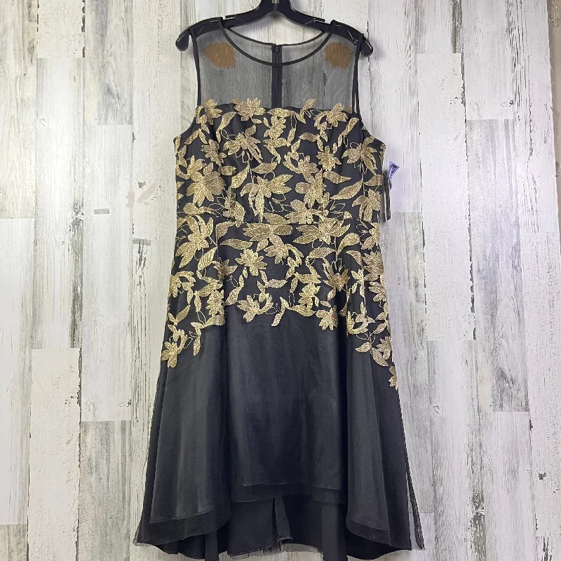 Dress Party Midi By Tahari By Arthur Levine In Black & Gold, Size: Xl