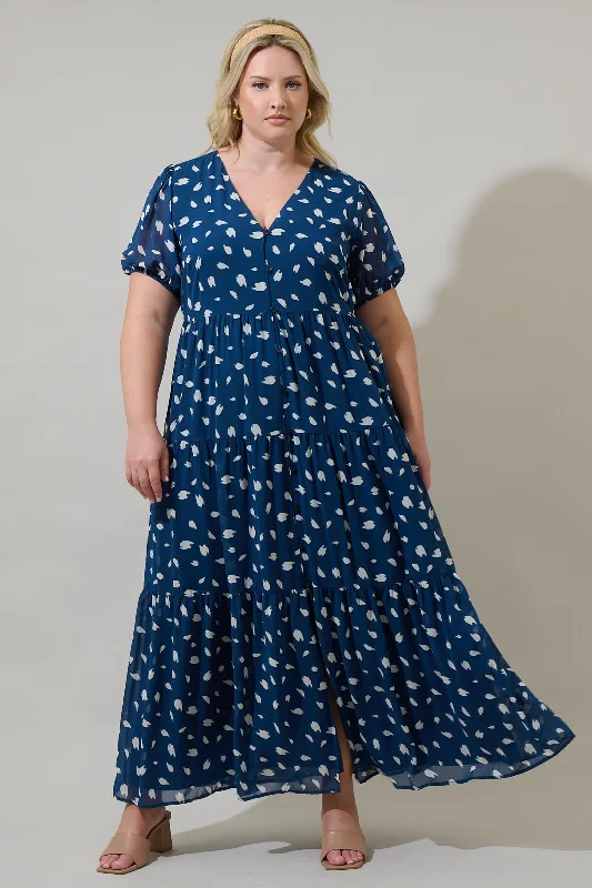 Elodie Dot Monaco Long Tiered Maxi Dress Curve