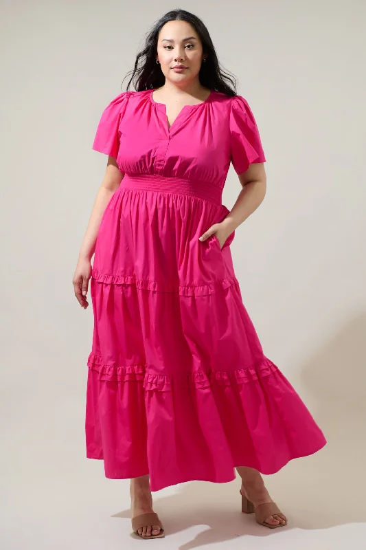 Fabia Palmer Poplin Tiered Maxi Dress Curve