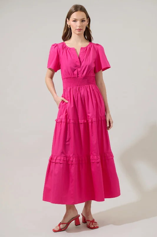 Fabia Palmer Poplin Tiered Maxi Dress