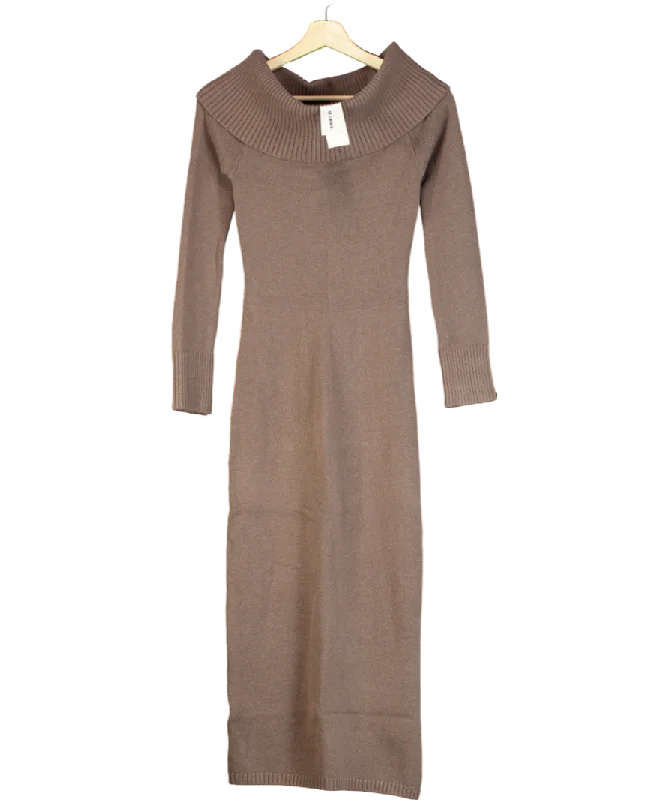 Hollister Slouchy Off Shoulder Long Sleeve Midi Dress In Brown UK XS