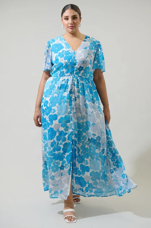 Kerela Floral Linana Button Front Maxi Dress Curve