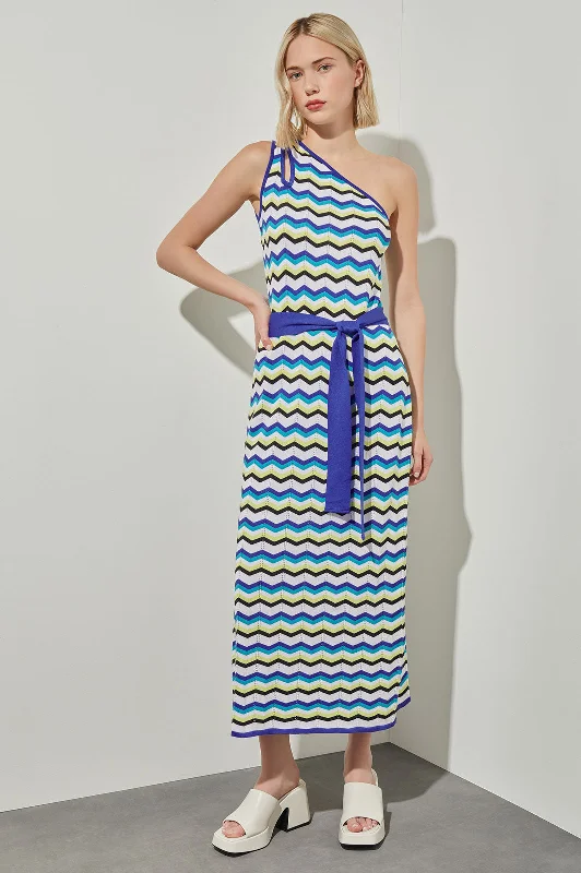 Modern Fit One-Shoulder Column Maxi Dress - Chevron Soft Knit