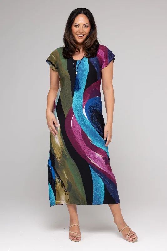 Paint Print Short Sleeve Jersey Maxi Dress