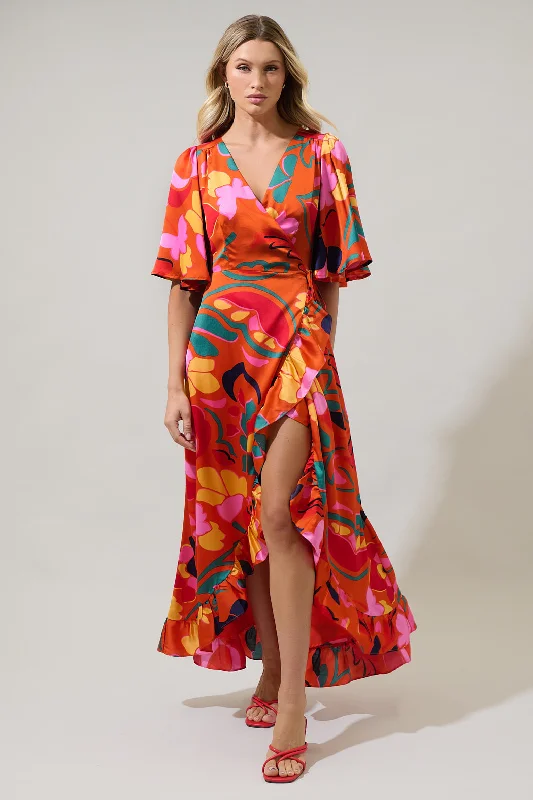 Serene Floral Abelia Hi-Low Maxi Wrap Dress