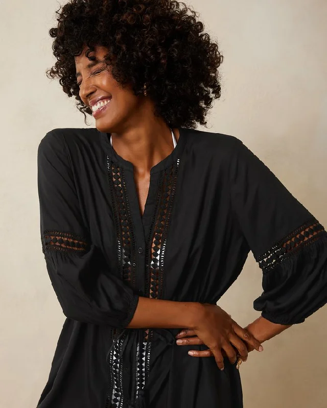 Tommy Bahama Sunlace Long Open Front Duster Coverup - Black *