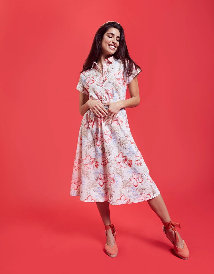 Vestido Midi Cuello Camisa Floral - Karin