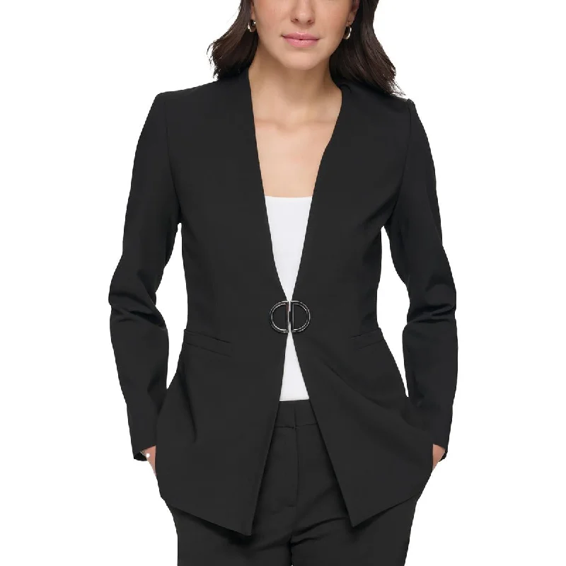 Petites Womens Suit Separate Work Wear Collarless Blazer