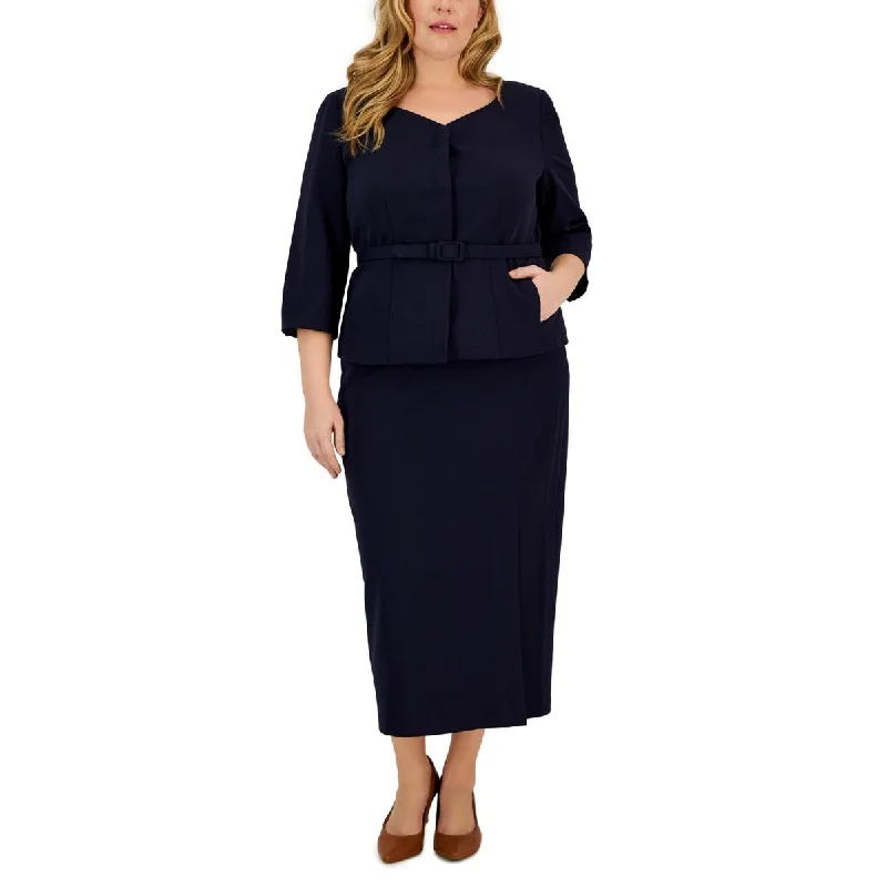 Plus Womens 2PC Belted Skirt Suit